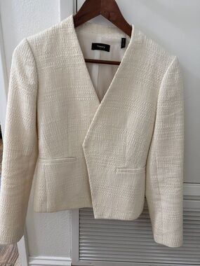 Theory Cream Textured Open-Front Blazer